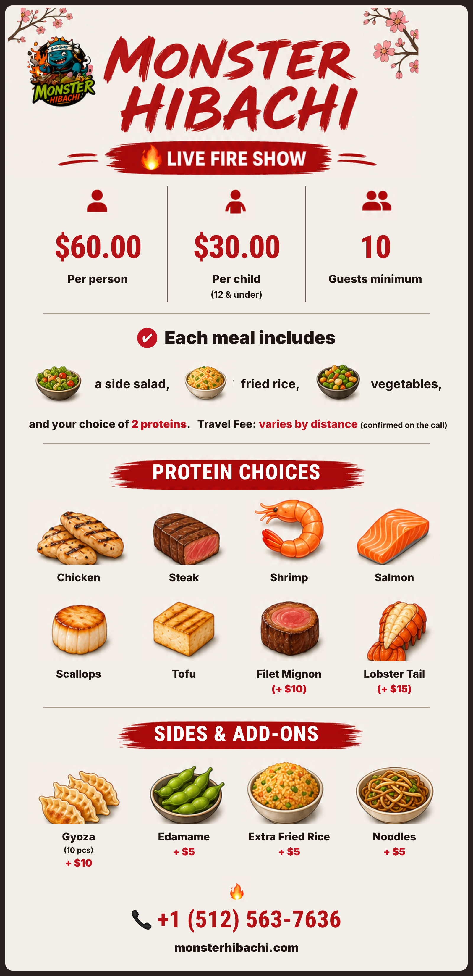 Monster Hibachi menu